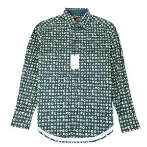 NWT Robert Graham Skull Novelty Print Flip‎ Cuff Dress Shirt Small Emerald 90s